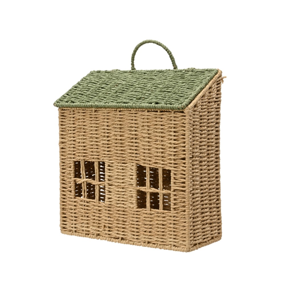 CESTO FORMA CASETTA VIMINI H40 VERDE